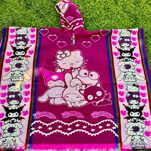 Adult size hello kitty alpaca poncho, hooded,unisex, made in Ecuador.